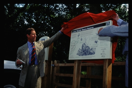 King Charles III formally opening Gloucestershire Wildlife Trust's Lower Woods Reserve in 1997