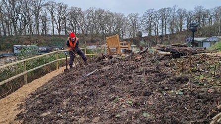 Volunteers prepare the ground ahead of planting